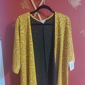 Lularoe Yellow Gold Fan Patterned Half Sleeve Kimono Cardigan Size S